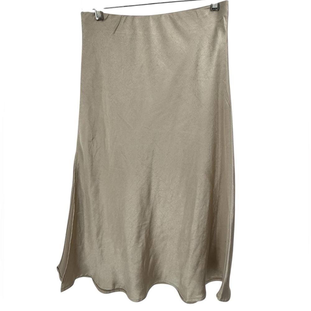 Ee:some Los Angeles Satin Midi Skirt Neutral Beige Side Slit Bias Cut Size M - Picture 2 of 11